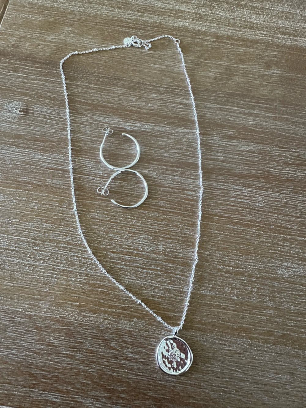 Gorjana Silver Coin Compass Necklace and Small Tanner Hoop Earrings Set